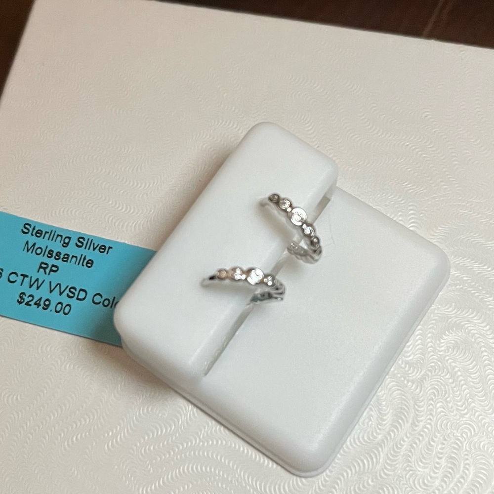 Sterling Silver White moissanite Hoop Earrings